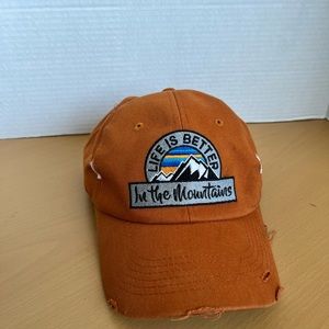 Life is Better‎ in the Mountains Orange Distressed Hat Cap Adjustable